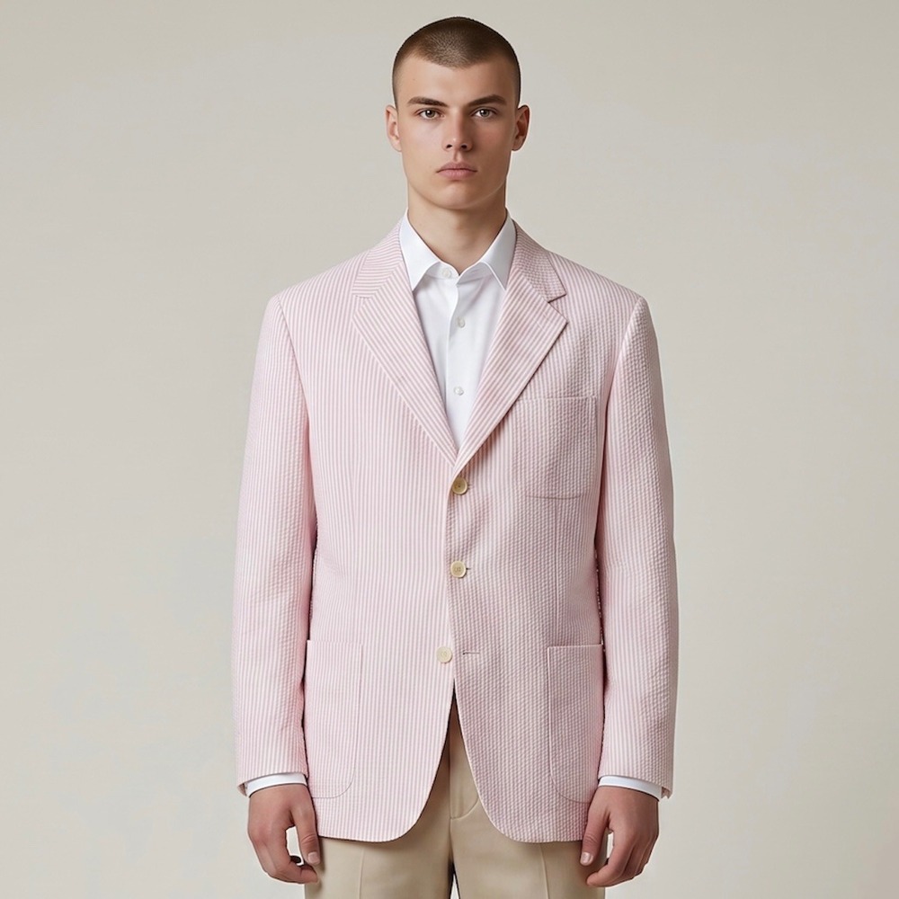 Brooks Brothers 1818 Cotton Seersucker Sport Coat Mens 46R Pink White Striped 3B